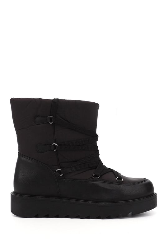 Women's Black Lace-Up Thick Sole Comfort Snow Boots