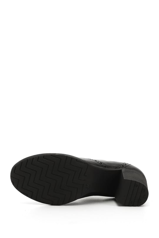 Kadın Siyah Bağcıklı Orta Kalın Topuklu Hakiki Deri Oxford Ayakkabı