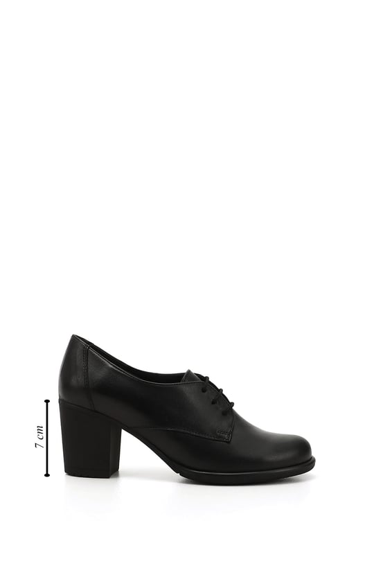 Women's Black Lace-Up Mid-Chick Heel Genuine Leather Oxford Shoes
