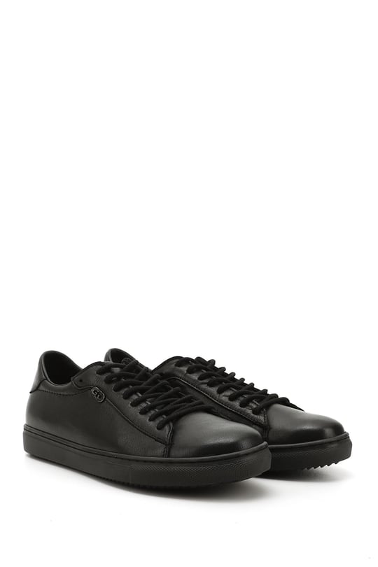 Kadın Siyah Bağcıklı Termo Taban Hakiki Deri Sneaker