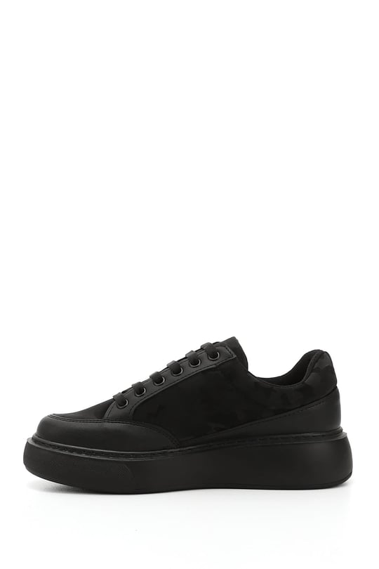Kadın Siyah Baskılı Bağcıklı Dolgu Taban Comfort Sneaker