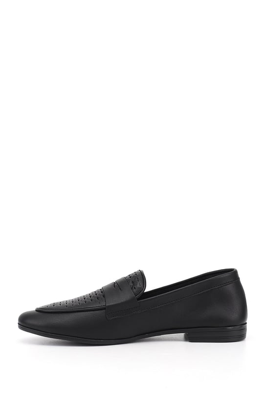 Kadın Siyah Baskılı Hakiki Deri Loafer