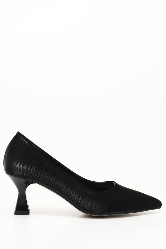 Kadın Siyah Baskılı Sivri Burun Kadeh Ökçe Stiletto