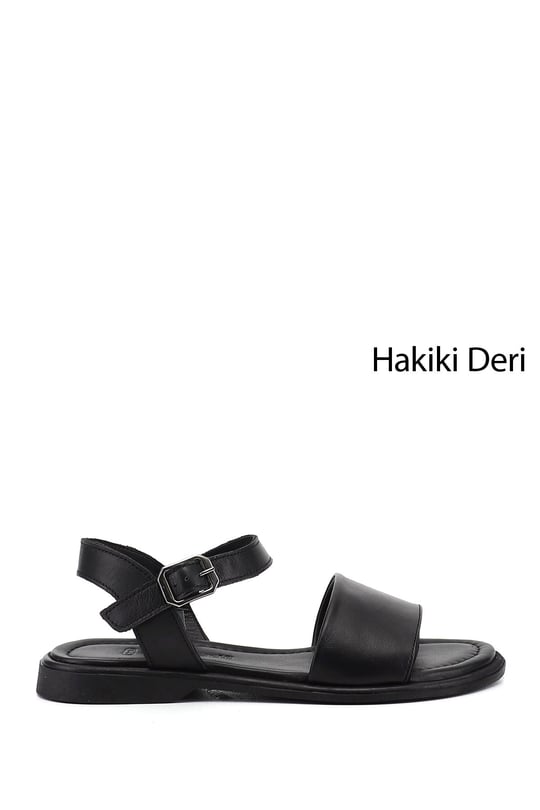 Kadın Siyah Bilek Bağlı Hakiki Deri Sandalet