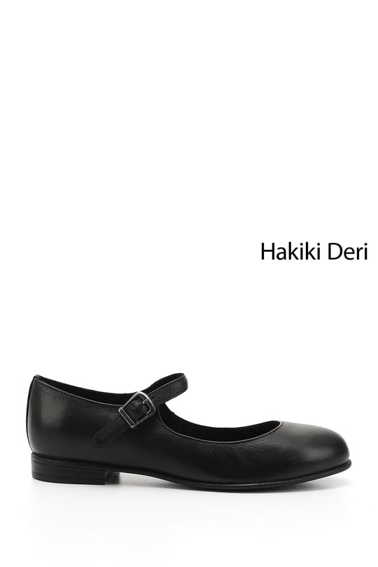 Kadın Siyah Bilek Bağlı Mary Jane Hakiki Deri Babet