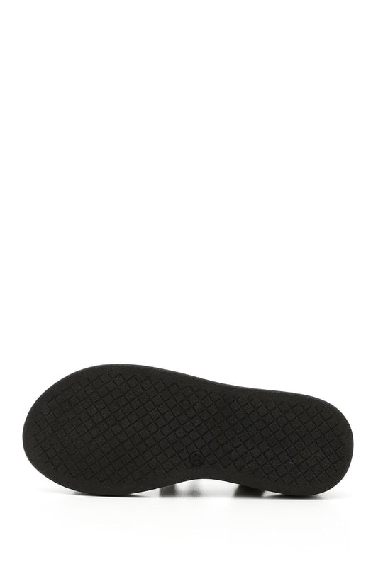 Kadın Siyah Cırt Bantlı Dolgu Taban Hakiki Deri Comfort Sandalet