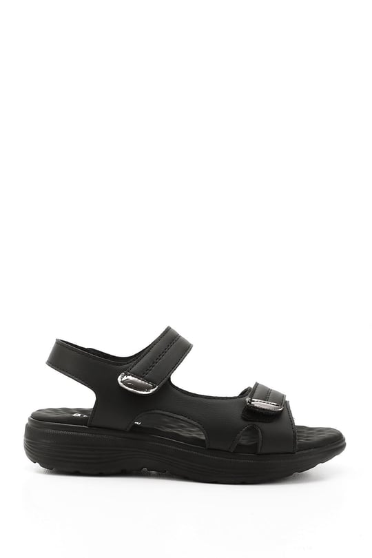 Kadın Siyah Cırt Bantlı Dolgu Topuk Comfort Sandalet