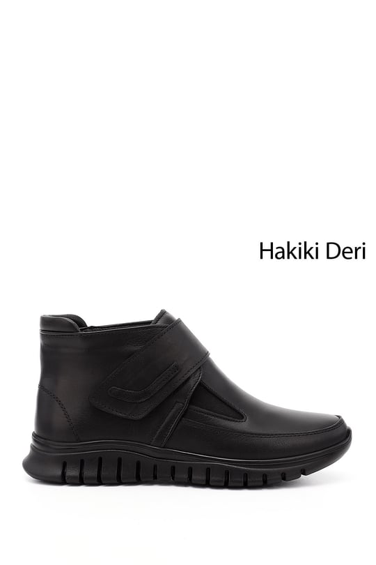 Kadın Siyah Cırtlı Hakiki Deri Comfort Bot