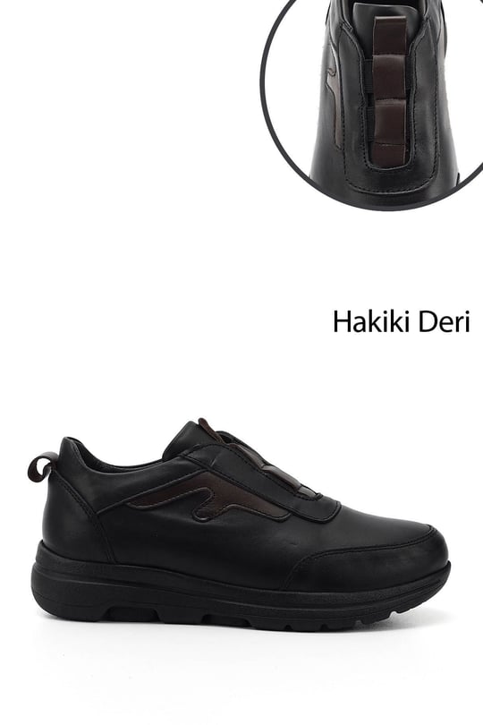 Kadın Siyah Dilden Lastikli Hakiki Deri Comfort Ayakkabı
