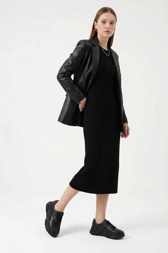 Women's Black Wedge Sole Lace-Up Genuine Leather Sneakers