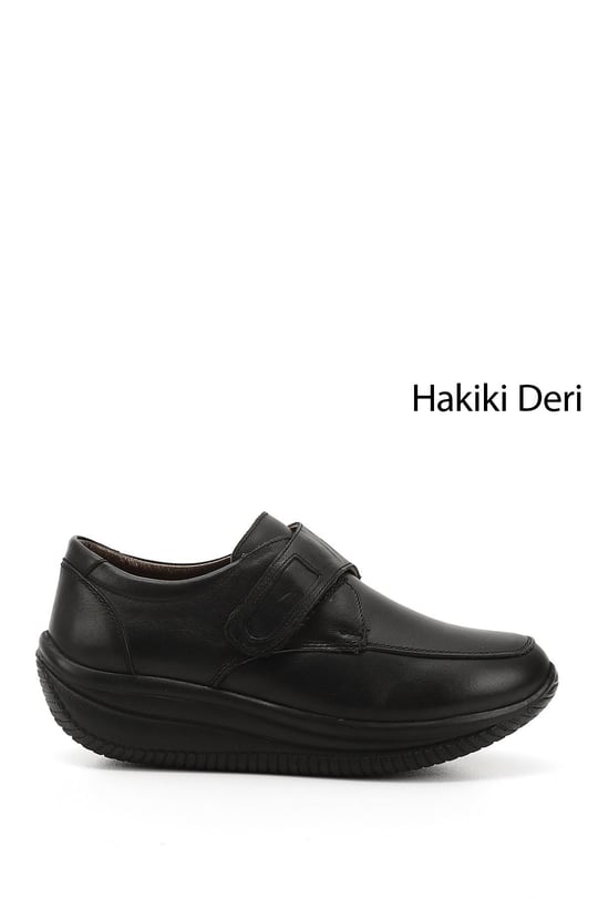 Kadın Siyah Dolgu Taban Günlük Hakiki Deri Ayakkabı