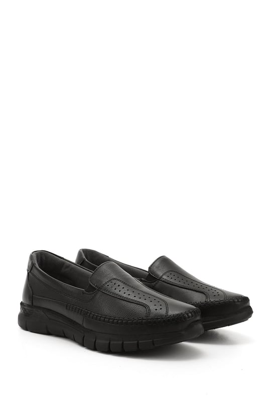 Women's Black Wedge Sole Genuine Leather Shoes