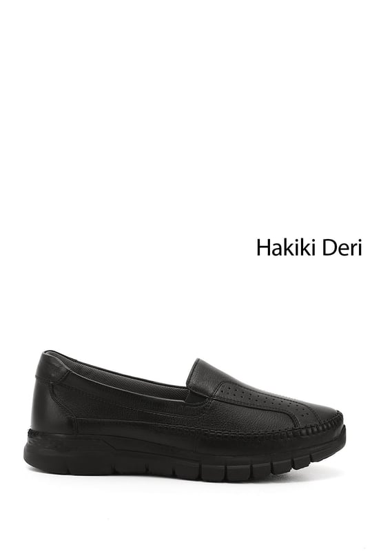 Kadın Siyah Dolgu Taban Hakiki Deri Ayakkabı