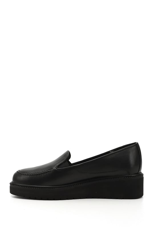 Women's Black Wedge Sole Genuine Leather Shoes