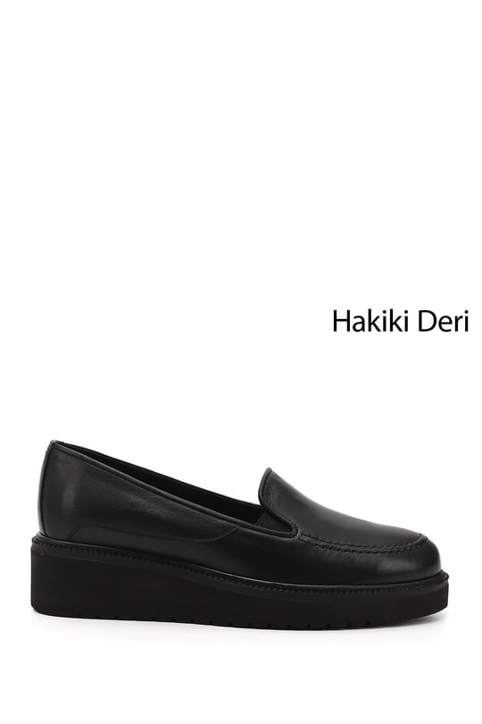 Women's Black Wedge Sole Genuine Leather Shoes