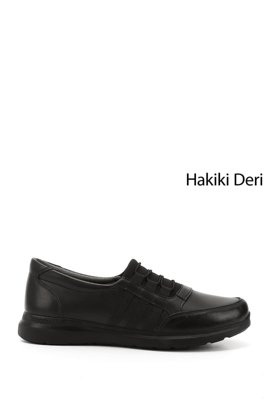 Kadın Siyah Dolgu Taban Hakiki Deri Ayakkabı