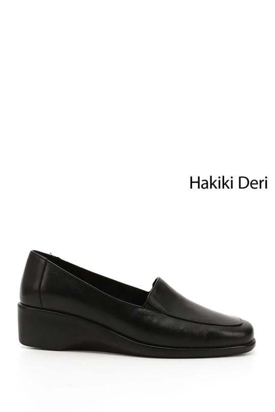 Women's Black Wedge Sole Genuine Leather Shoes