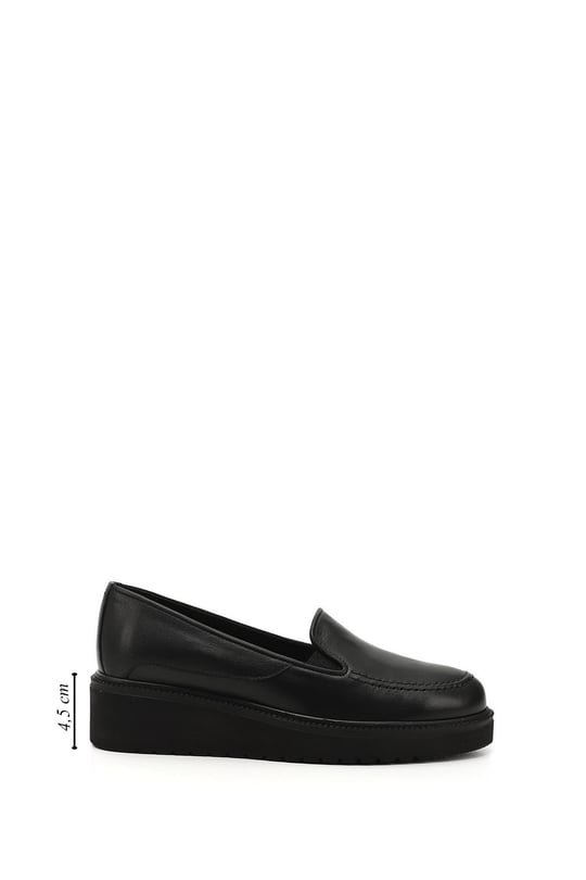 Women's Black Wedge Sole Genuine Leather Shoes