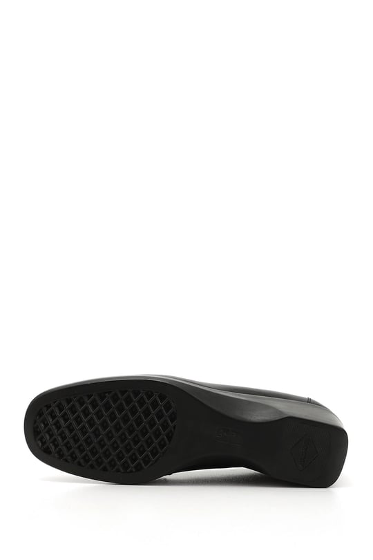 Women's Black Wedge Sole Genuine Leather Shoes