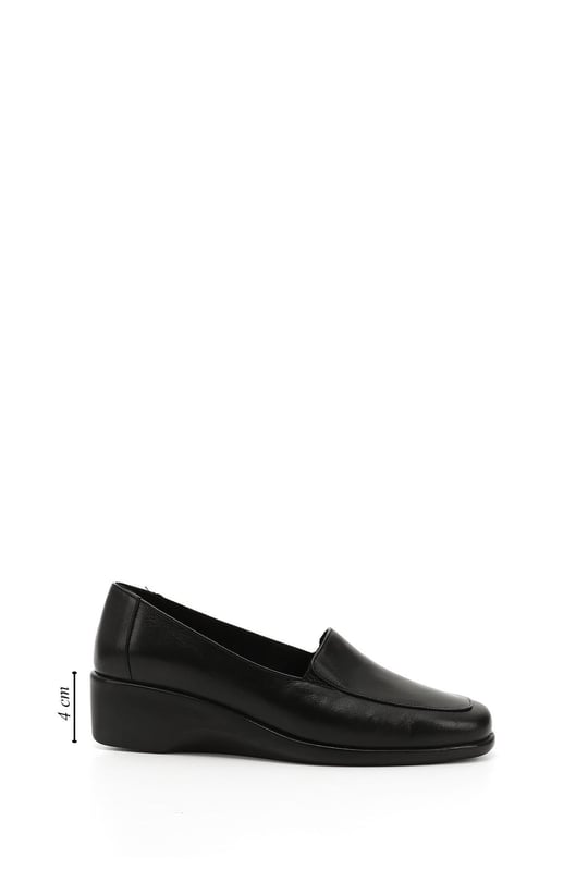 Women's Black Wedge Sole Genuine Leather Shoes
