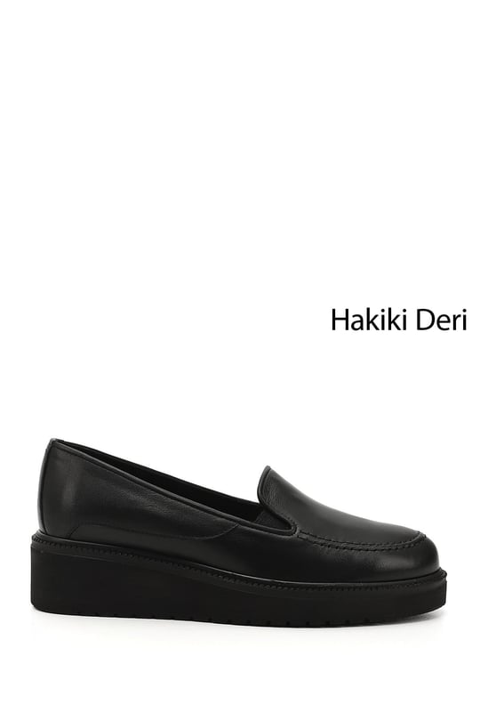 Kadın Siyah Dolgu Taban Hakiki Deri Ayakkabı