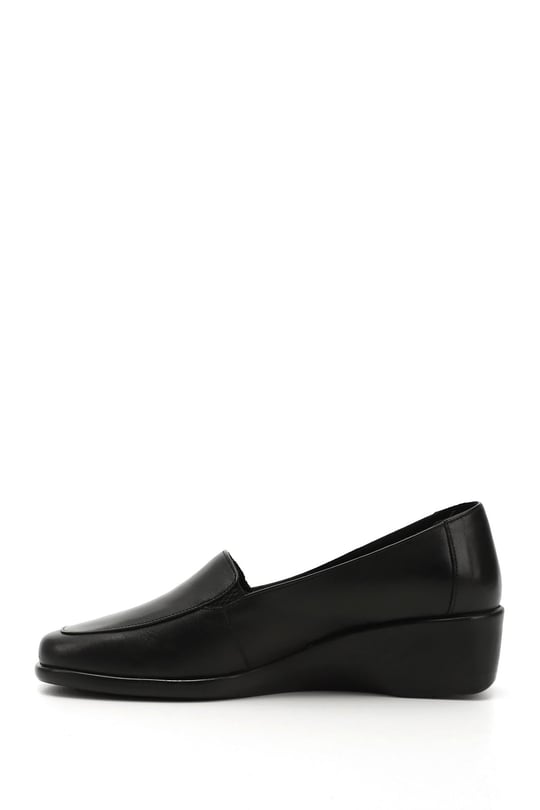 Women's Black Wedge Sole Genuine Leather Shoes
