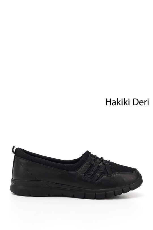 Kadın Siyah Dolgu Taban Hakiki Deri Comfort Ayakkabı