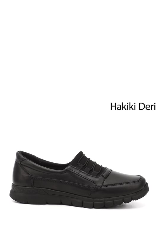 Kadın Siyah Dolgu Taban Hakiki Deri Comfort Ayakkabı