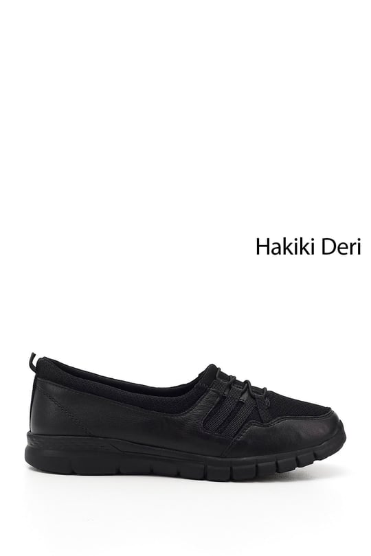 Kadın Siyah Dolgu Taban Hakiki Deri Comfort Ayakkabı