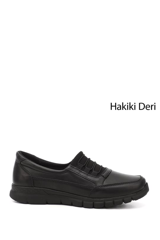 Kadın Siyah Dolgu Taban Hakiki Deri Comfort Ayakkabı