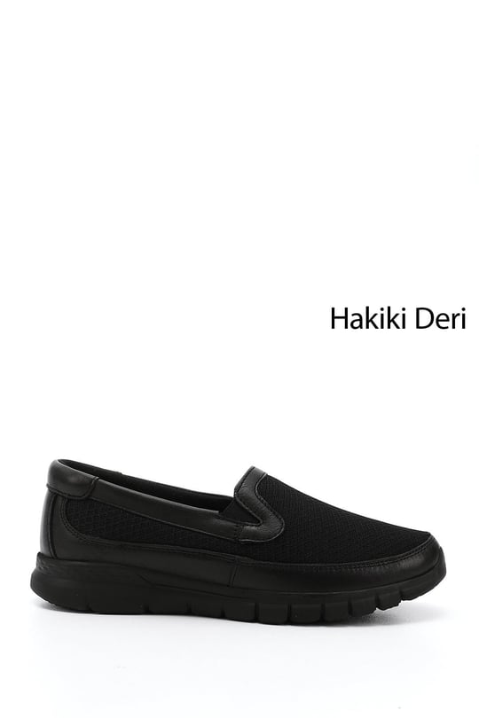 Kadın Siyah Dolgu Taban Hakiki Deri Comfort Ayakkabı