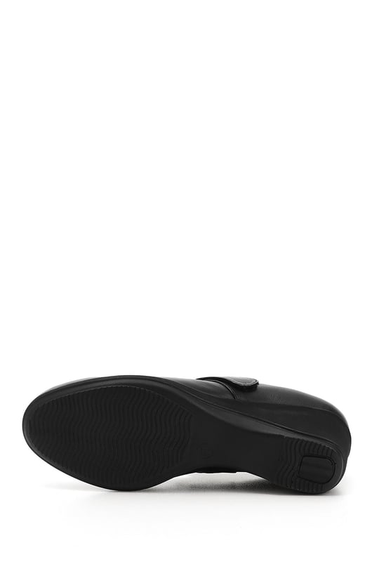 Women's Black Wedge Sole Genuine Leather Shoes