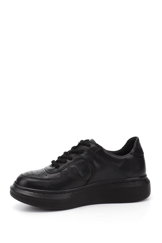 Kadın Siyah Dolgu Taban Hakiki Deri Sneaker
