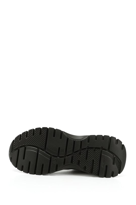 Kadın Siyah Dolgu Taban Lastik Bağcıklı Hakiki Deri Sneaker