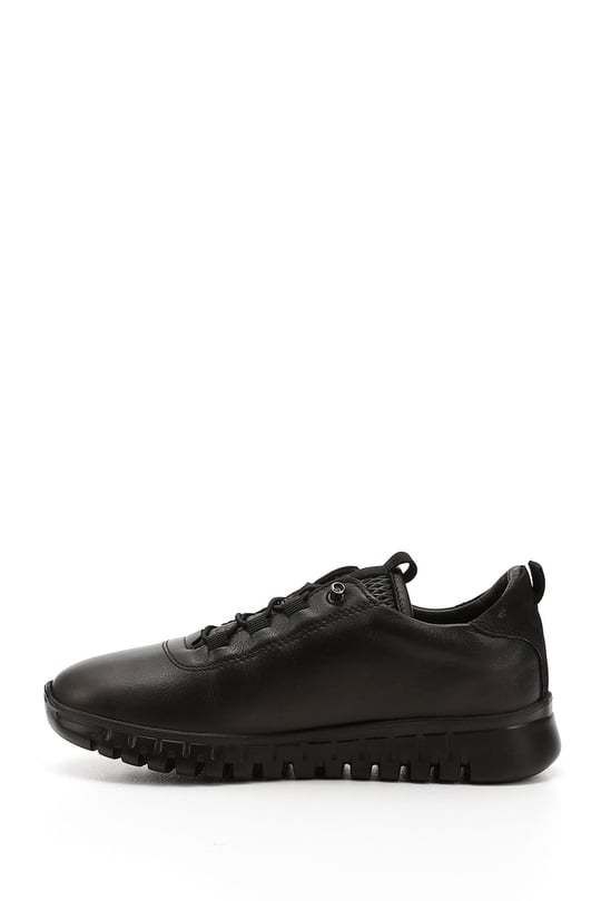 Kadın Siyah Dolgu Taban Lastik Bağcıklı Hakiki Deri Sneaker