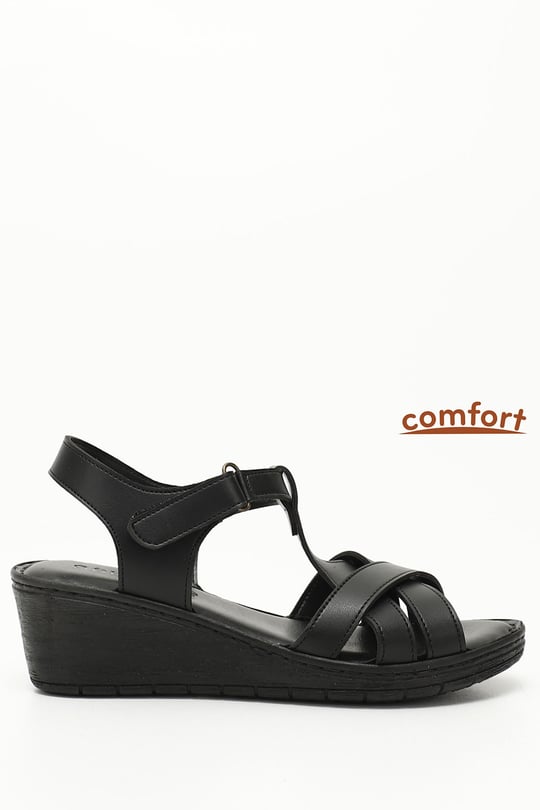 Kadın Siyah Dolgu Topuk Comfort Sandalet