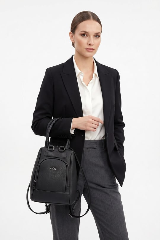Women's Black Handbag and Backpack