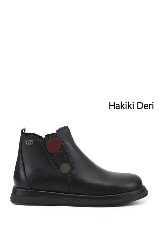 Kadın Siyah Fermuarlı Hakiki Deri Bot