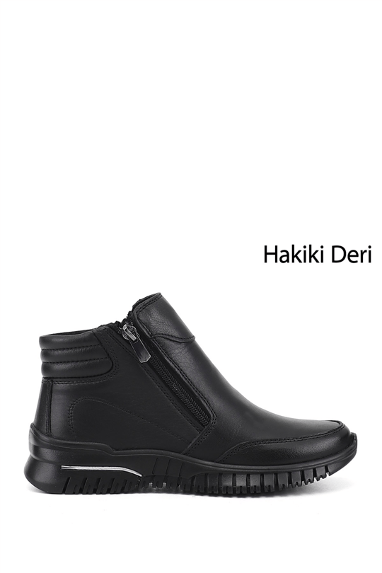 Kadın Siyah Fermuarlı Hakiki Deri Comfort Bot