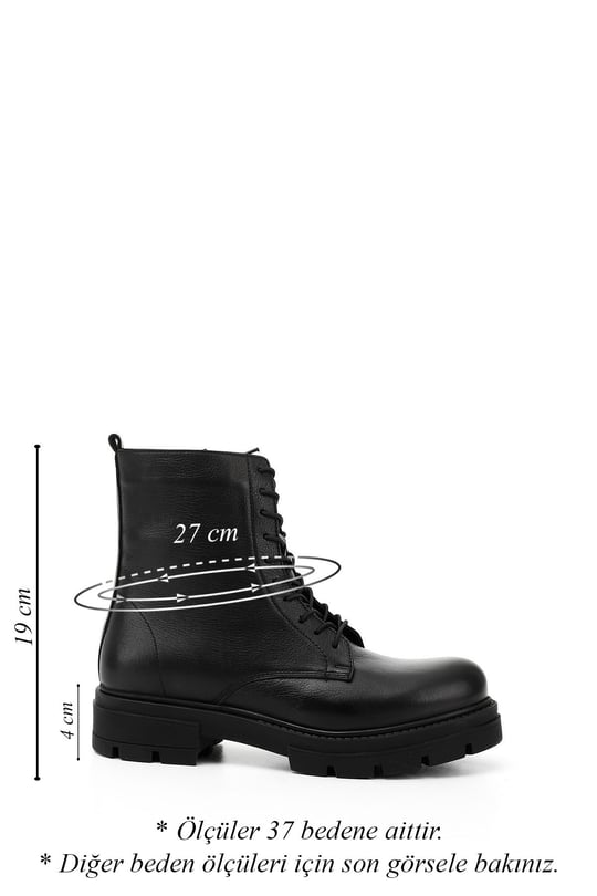 Women's Black Genuine Leather Zippered Combat Boots