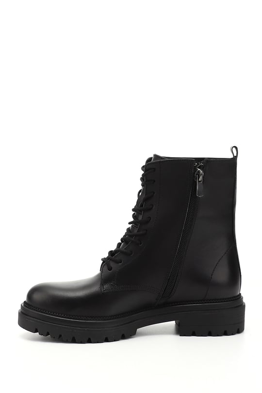 Women's Black Genuine Leather Zippered Combat Boots