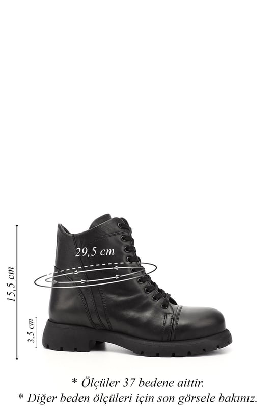 Women's Black Genuine Leather Zippered Combat Boots