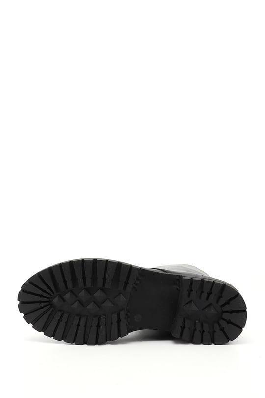 Women's Black Genuine Leather Zippered Combat Boots