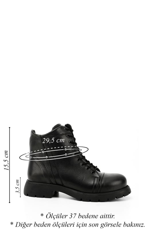 Women's Black Genuine Leather Zippered Combat Boots