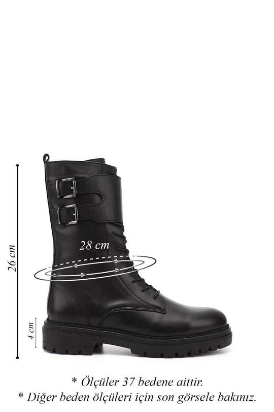 Women's Black Genuine Leather Zippered Combat Boots