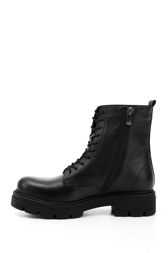 Women's Black Genuine Leather Zippered Combat Boots