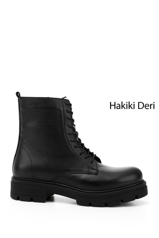 Kadın Siyah Fermuarlı Hakiki Deri Postal Bot
