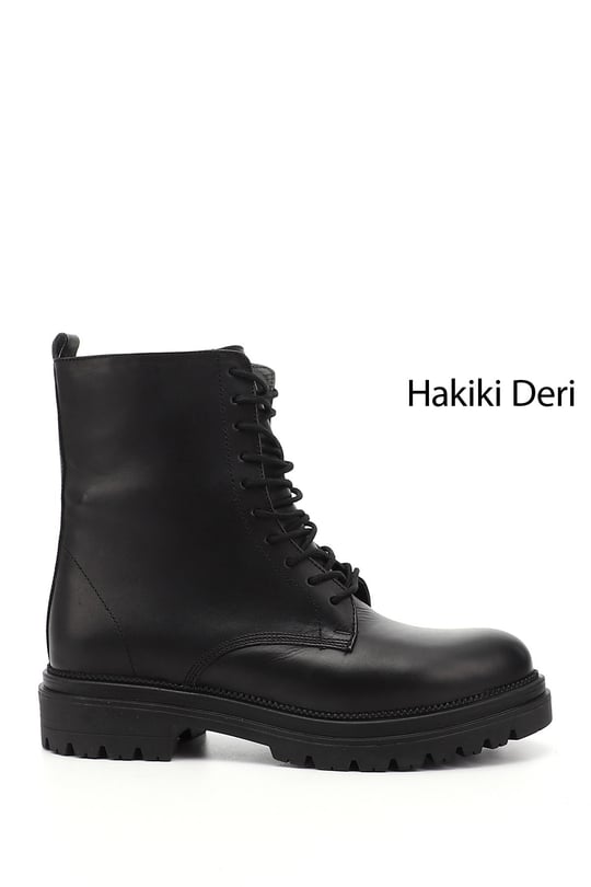 Kadın Siyah Fermuarlı Hakiki Deri Postal Bot