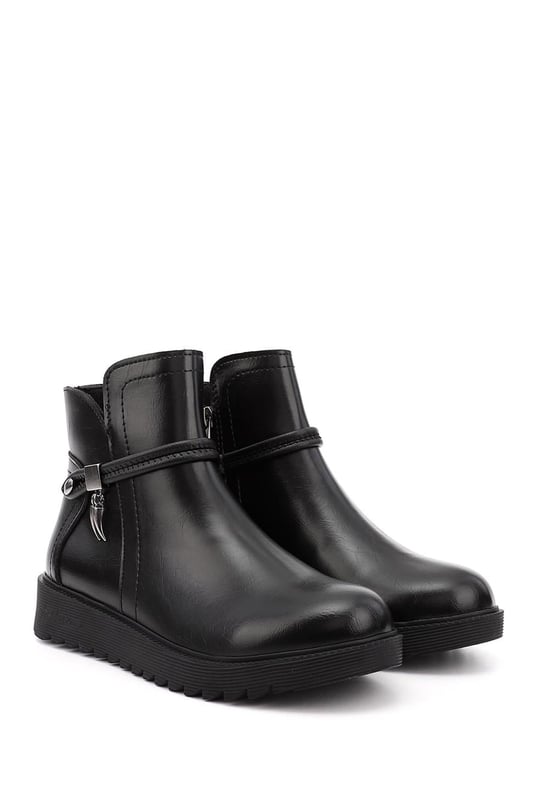 Women's Black Zippered Thick-Soled Boots