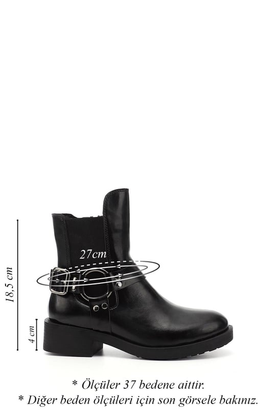 Women's Black Zippered Chunky Heel Biker Boots